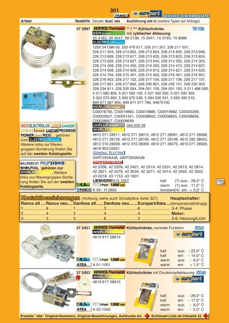 • Ersatzteile für Kühl-/Gefriergeräte • Zubehör Kältetechnik