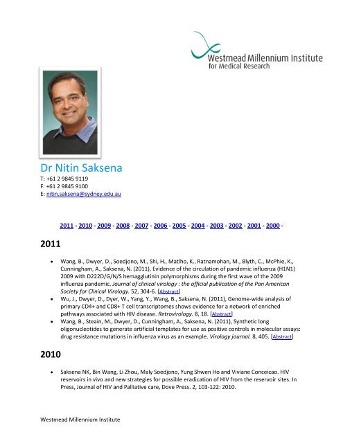 Dr Nitin Saksena - Westmead Millennium Institute