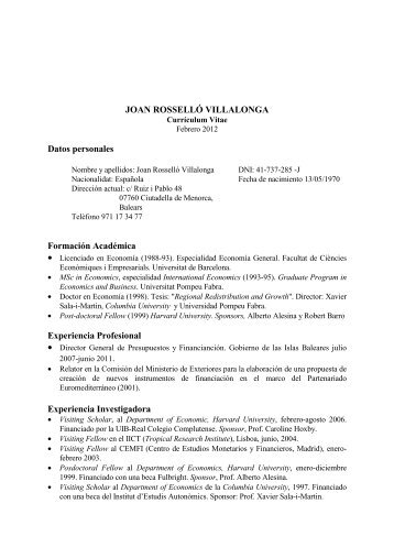 JOAN ROSSELLÃ VILLALONGA Datos personales FormaciÃ³n ...