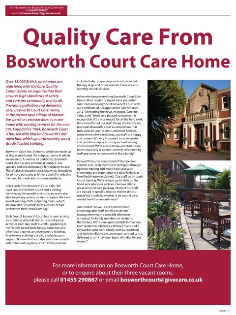 Bosworth Court Care Home - Aspire Magazine