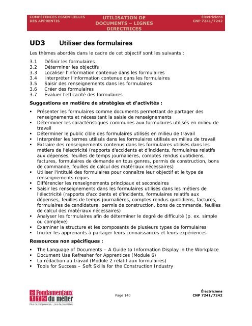 Manuel des compétences essentielles : Électricien (industriel) - CNP ...