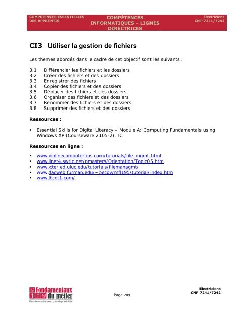 Manuel des compétences essentielles : Électricien (industriel) - CNP ...