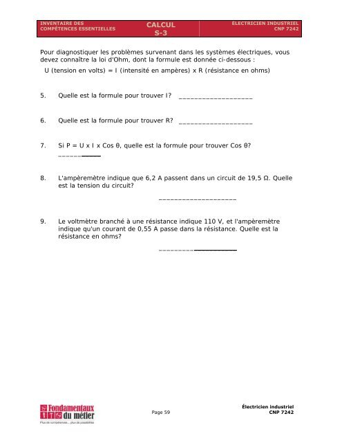 Manuel des compétences essentielles : Électricien (industriel) - CNP ...