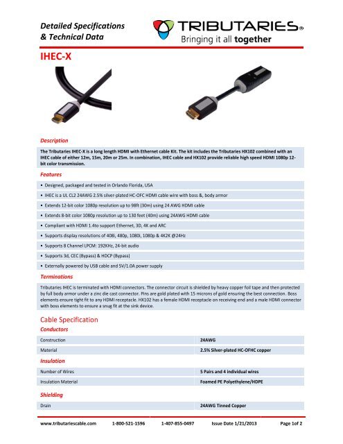 Specification - Tributaries Cable