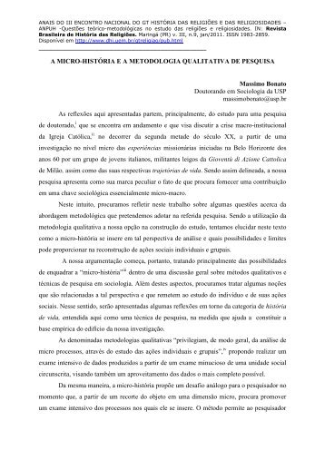 a micro-história ea metodologia qualitativa de pesquisa - UEM