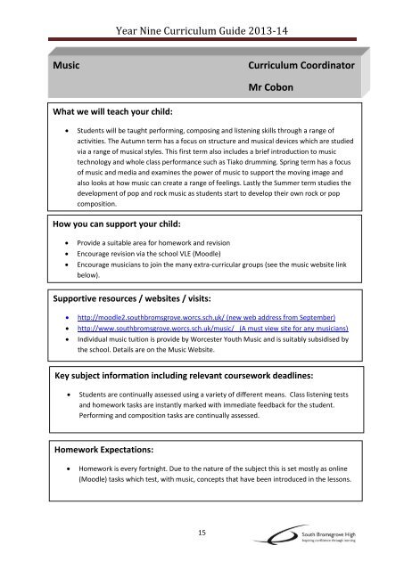 Year 9 Curriculum Guide - South Bromsgrove High School ...