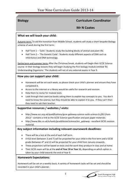 Year 9 Curriculum Guide - South Bromsgrove High School ...