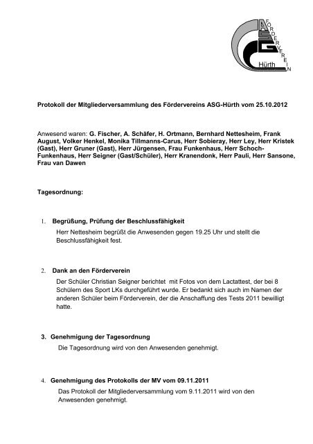 Protokoll Der Mitgliederversammlung Vom 25 Oktober Asg Rinet De