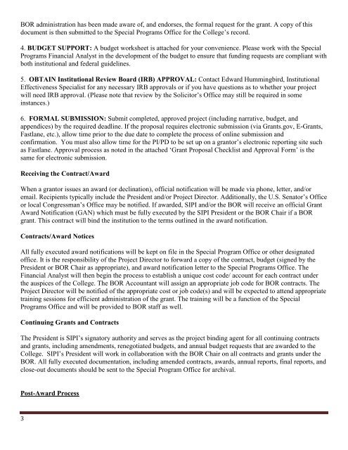 Grants Management Manual, Standard Operating Procedures