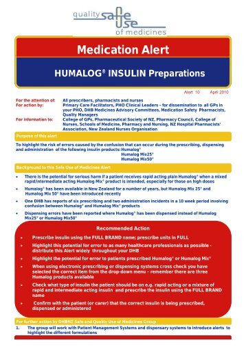 Humalog insulin alert - Hqsc.govt.nz