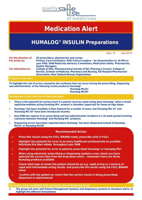 Humalog insulin alert - Hqsc.govt.nz