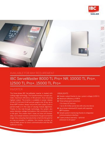 IBC ServeMaster 8000 TL Pro+ NR, 10000 TL Pro+ ... - IBC Solar