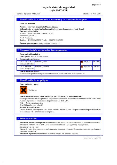 hoja de datos de seguridad - Wieland Dental