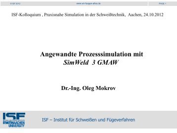 Angewandte Prozesssimulation mit SimWeld 3 GMAW - Tl-ing.de