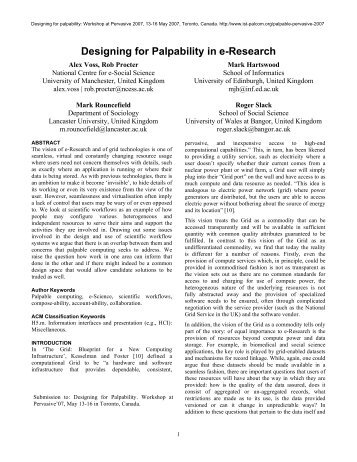 Designing for Palpability in e-Research - Palcom