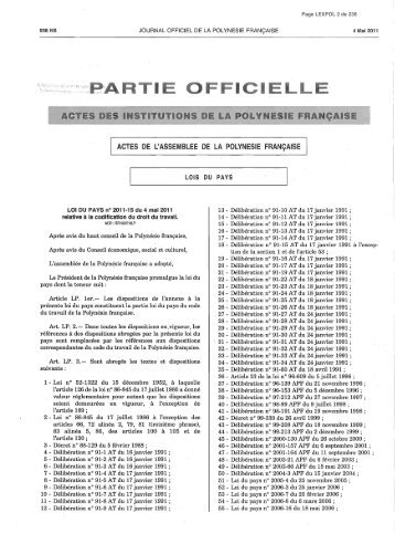 ACTES DE L'ASSEMBLEE DE LA POLYNESIE FRANÇAISE - SEFI