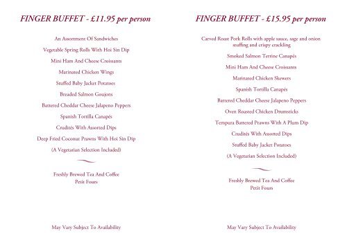 Afternoon Buffet Menu - Atlantic Hotel