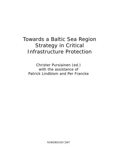 Towards a Baltic Sea Region Strategy in Critical ... - Helsinki.fi