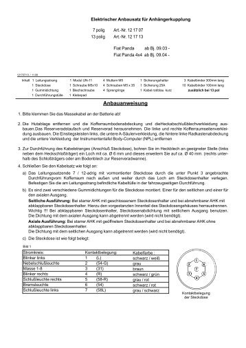 Einbauanleitung AC | Elektrosatz fÃ¼r Fiat Panda Typ 169 - Bertelshofer