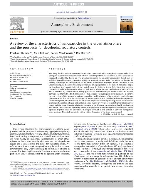 A review of the characteristics of nanoparticles in the urban ...