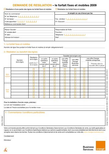 DEMANDE DE RESILIATION â le forfait fixes et ... - Orange mobile