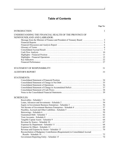 Volume I - Finance - Government of Newfoundland and Labrador