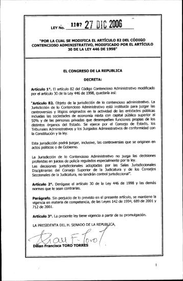 LEY 1107 DEL 27 DE DICIEMBRE DE 2006. (pdf) - Presidencia de ...