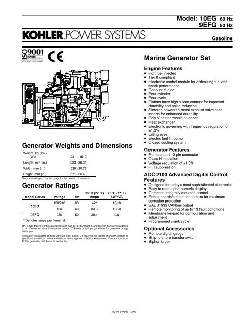 Model: 10EG 60 Hz 9EFG 50 Hz Marine Generator Set Generator ...