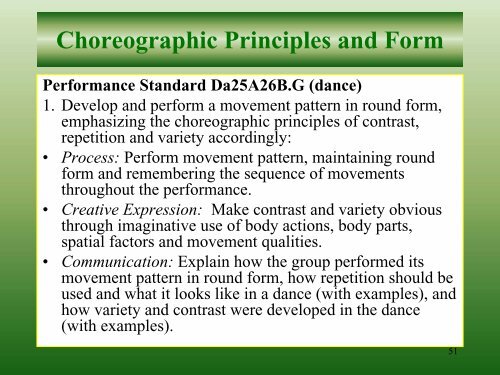 Fine Arts Performance Descriptors and Classroom Assessments