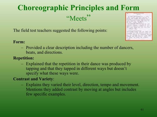 Fine Arts Performance Descriptors and Classroom Assessments