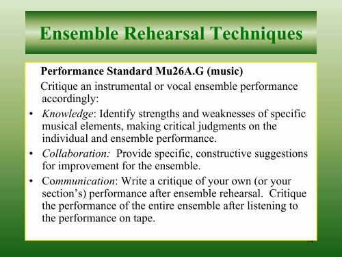 Fine Arts Performance Descriptors and Classroom Assessments