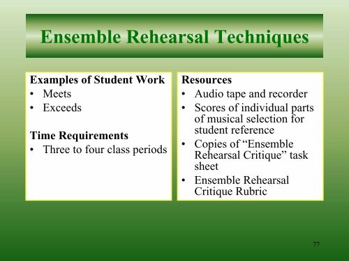 Fine Arts Performance Descriptors and Classroom Assessments