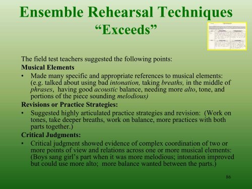 Fine Arts Performance Descriptors and Classroom Assessments