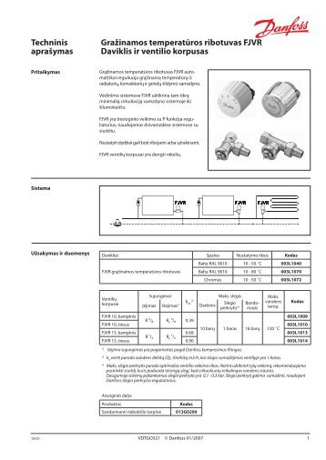 Grąžinamos temperatūros ribotuvas FJVR - Danfoss