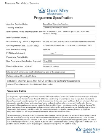 MSc Cancer Therapeutics - Queen Mary University of London