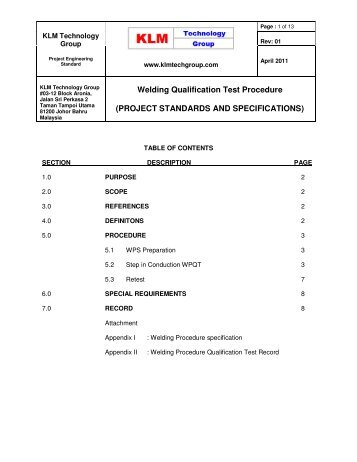 Welding Qualification Test Procedure - KLM Technology Group