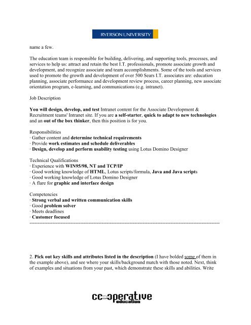 How to Compose a Cover Letter - Ryerson Department of Physics