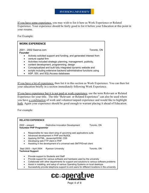 How to compose your Co-op Resume - Ryerson Department of ...