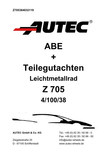 ABE + Teilegutachten Z 705 - AUTEC GmbH &amp; Co. KG