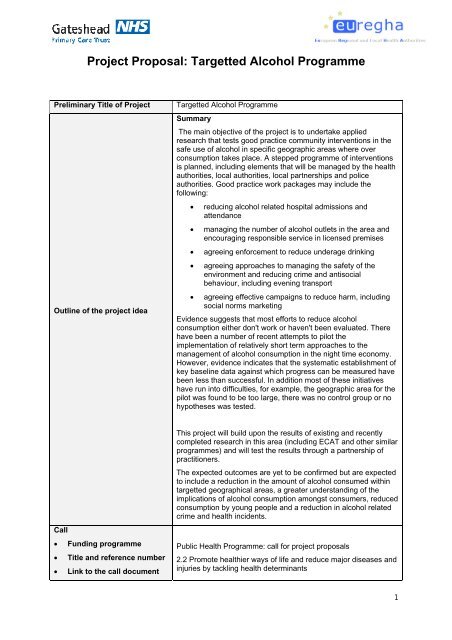 Project Proposal: Targetted Alcohol Programme