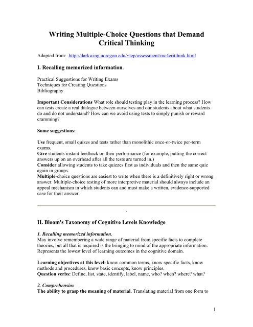 multiple choice critical thinking and problem solving assessment