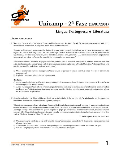 unicamp 2001 14012001 portugues - CPV