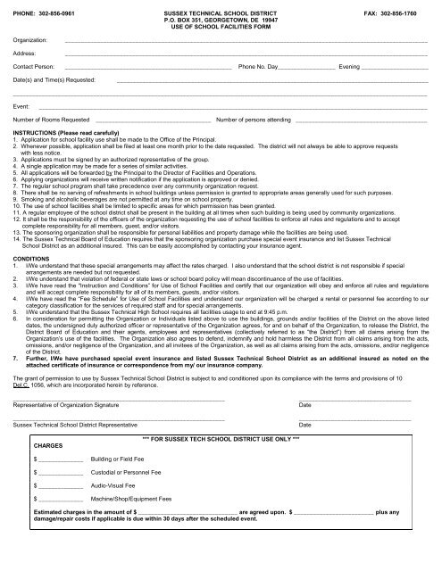 Facility Use Form - Sussex Technical High School