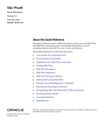 SQL*Plus Quick Reference - Oracle Documentation