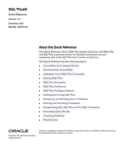 SQL*Plus Quick Reference - Oracle Documentation