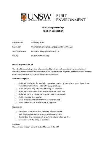 Marketing Internship Position Description
