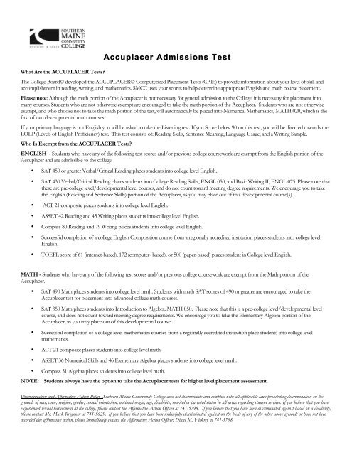 Accuplacer Admissions Test Accuplacer Admissions Test