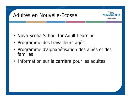 Nouvelle-Écosse - Base de données en alphabétisation des adultes