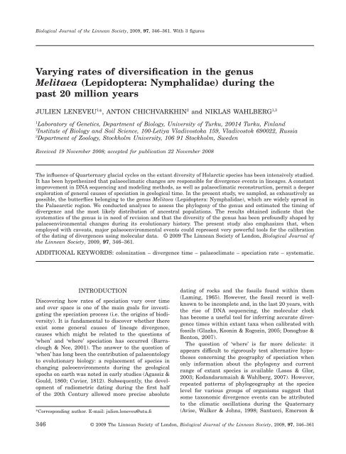 Varying rates of diversification in the genus Melitaea (Lepidoptera ...