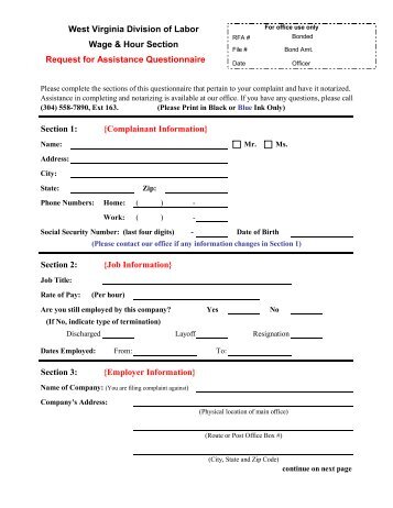 RFA Form - West Virginia Division of Labor